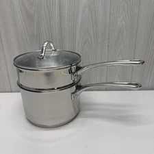 Princess House 3Qt Stainless Steel Saucepan Double Boiler Set Glass Lid NEW!