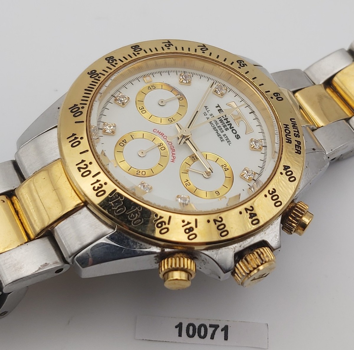 PROJECT TO FIX TECHNOS MENS GOLD SS DAYTONA LOOK CHRONOGRAPH WATCH 