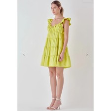 Endless Rose Yellow Tiered Ruffle Mini Dress XS Cottagecore Feminine Babydoll