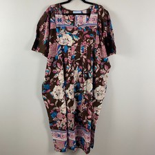 Only Necessities Bib Front Lounger Midi Dress Size 3X Brown Floral Short Sleeve