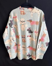 Colorful Dog Print Women's Sweater Novelty Puppy Pullover Long Sleeve Size XL