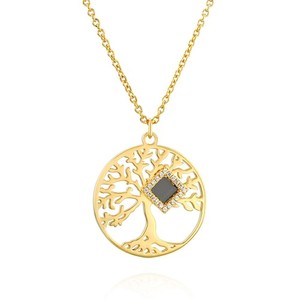 Authentic Nano Bible Tree of Life Religious Pendant Necklace, 18K Yellow Gold Plated St...
