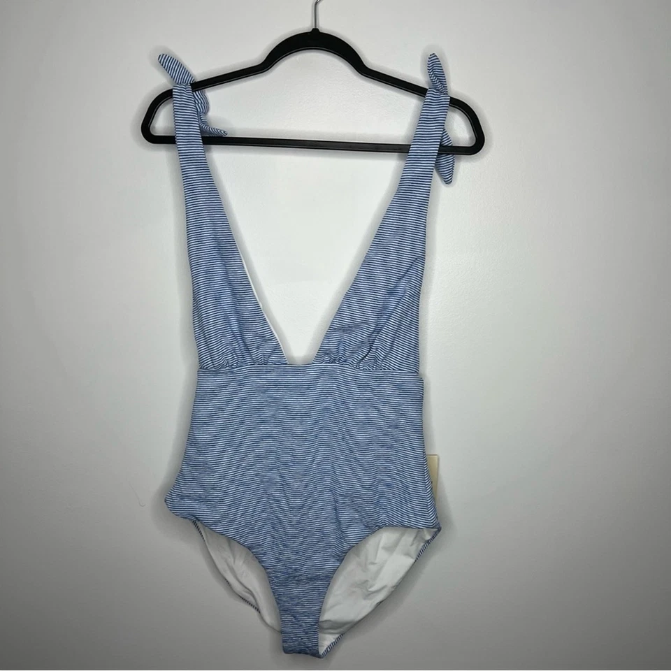 NUEVO CON ETIQUETAS MARA HOFFMAN Daphne Azul Blanco Rayas Traje de Baño de Una Pieza Grande Foto 2 de 4