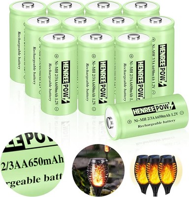 12er Pack 2/3AA wiederaufladbare Akkus 1,2V 650mAh NiMH Solarbatterie 30mmx14,5mm