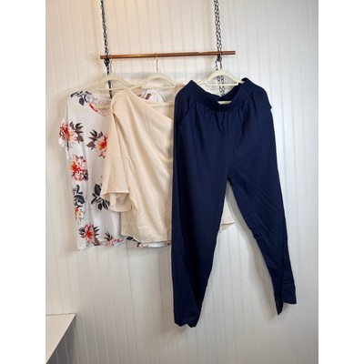 NEW Amazon Brand Blouse T-Shirt Navy Blue Wide Leg Linen Blend Pants Bundle 2XL 