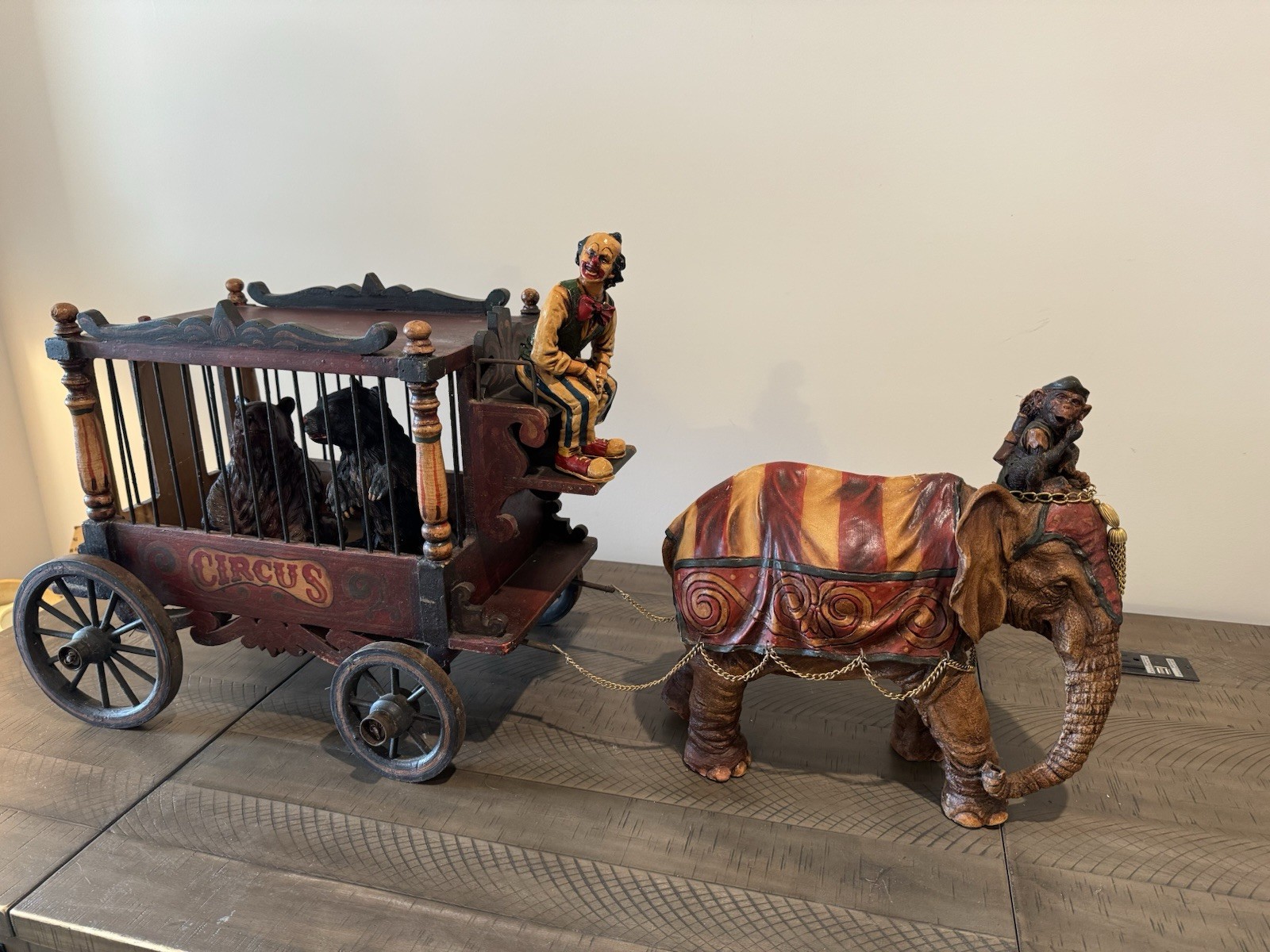 1920-1940s Barnum & Bailey Circus Wagon w/ Clown, Elephant & Two Bears Set Of 5