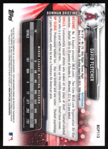 2017 Bowman Mega Box Mojo Refractor #BCP113 David Fletcher - FREE SHIPPING - Picture 2 of 2