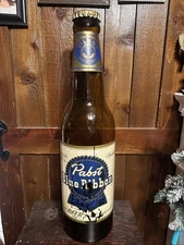 Vintage 30in Tall Pabst Blue Ribbon Glass Advertisement Bottle W/ Cap No Cracks