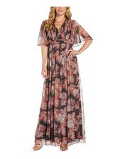 ADRIANNA PAPELL Womens Flutter Sleeve Maxi Evening Empire Waist Dress