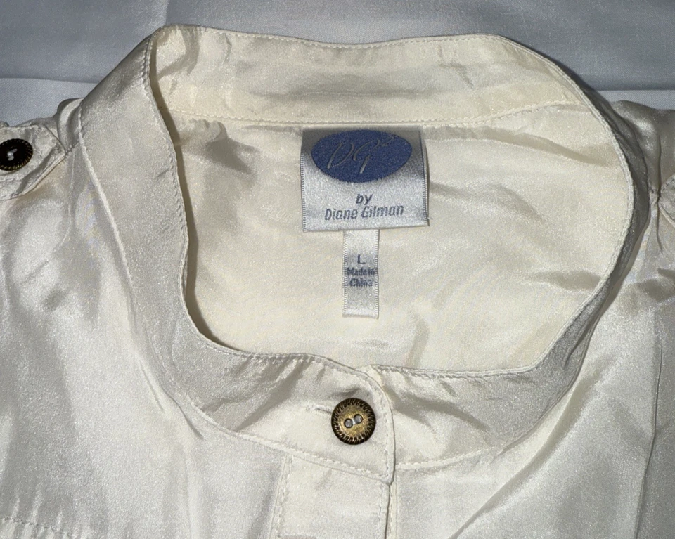 Blusa blusa top para mujer Diane Gilman DG2 100 % seda con botones talla L Foto 3 de 4