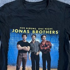 Jonas Brothers T-Shirt Mens Size M Black Five Albums One Night Tour Graphic Tee