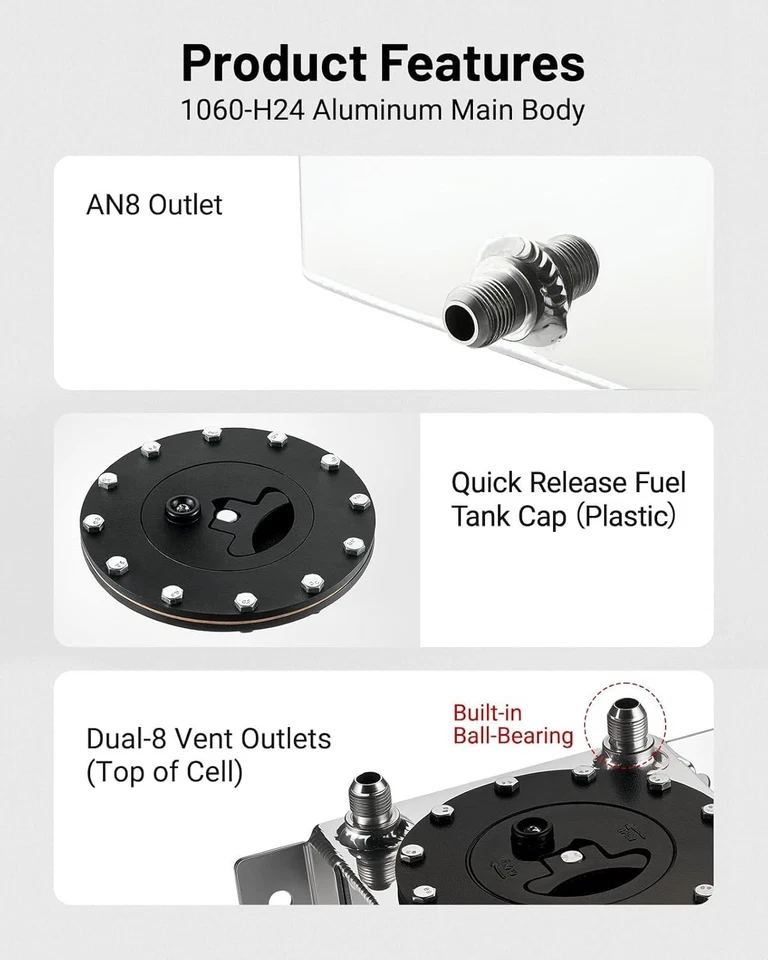  Tanque de gasolina de pila de combustible de aluminio de 1 galón con tapa Street Drift plateado Foto 4 de 4
