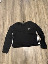 Adidas Primegreen Women's Fleece Loose Cropped 3-Stripes Sweatshirt M Black