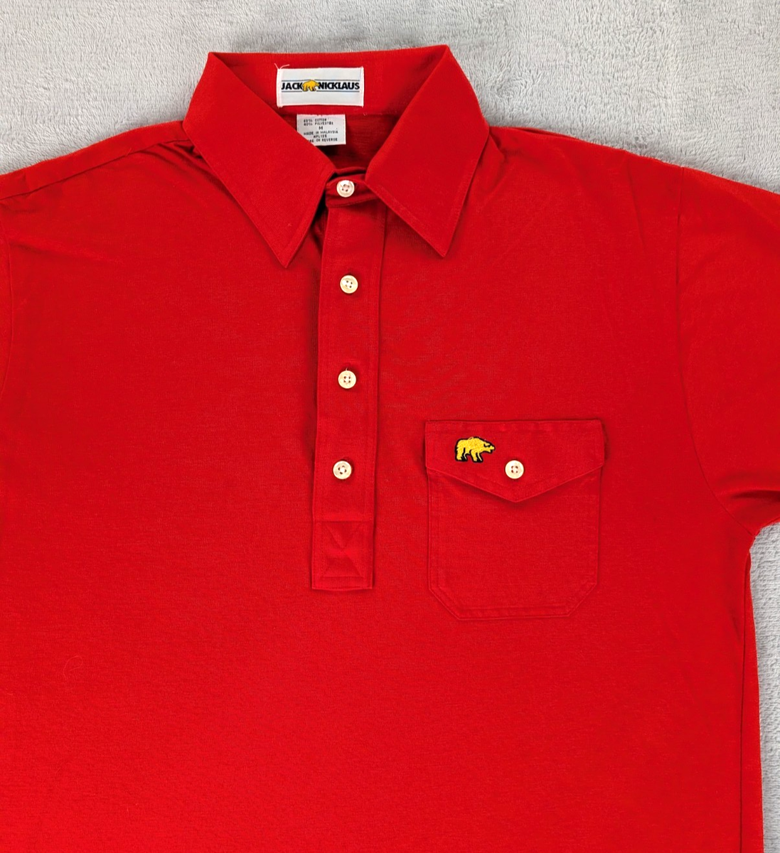 Vintage Jack Nicklaus Polo Shirt 80s Golf Pocket Golden Bear Red