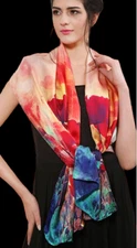 100% Silk Scarf Women neckerchief long Shawl Wrap floral red yellow blue MY227-7