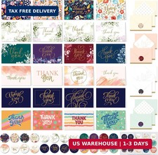 24 Pack Gold-Foiled 6X4In Assorted Floral Thank You Cards with Envelopes and Sti