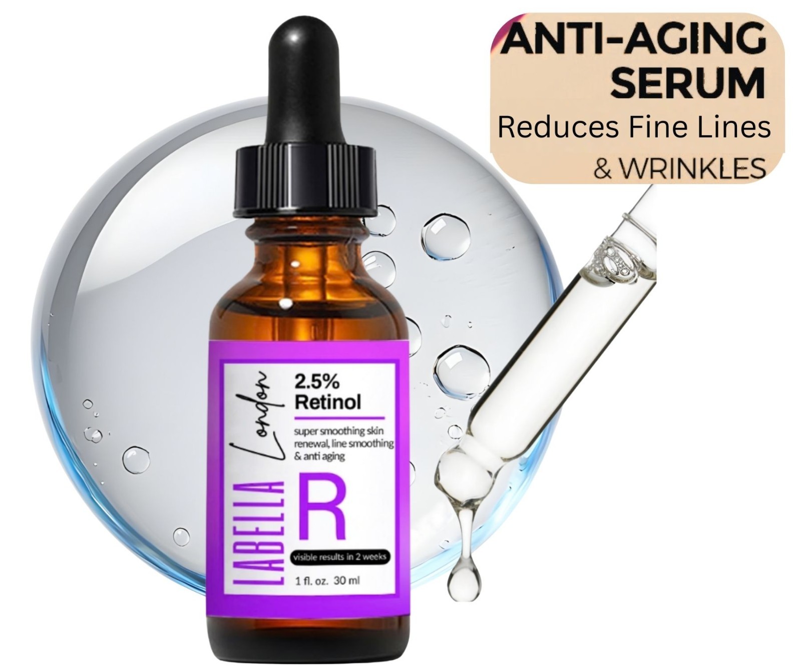 Retinol 2.5% Vitamin A,C & E Collagen face Serum Anti Aging Wrinkles Acne 30ml