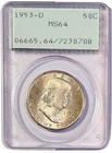1953-D Franklin Half Dollar PCGS MS64 Rattler OGH Holder, Nice Bell Lines!