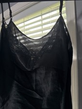 VTG 90s Y2K Cami Top Babydoll Lace Black Whimsygoth Grunge Coquette Lingerie M