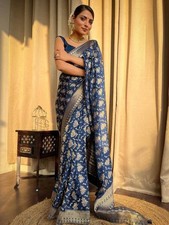 Designer Indische Seide Saree Mit Bluse Bollywood Braut Südliche Party Kleidung