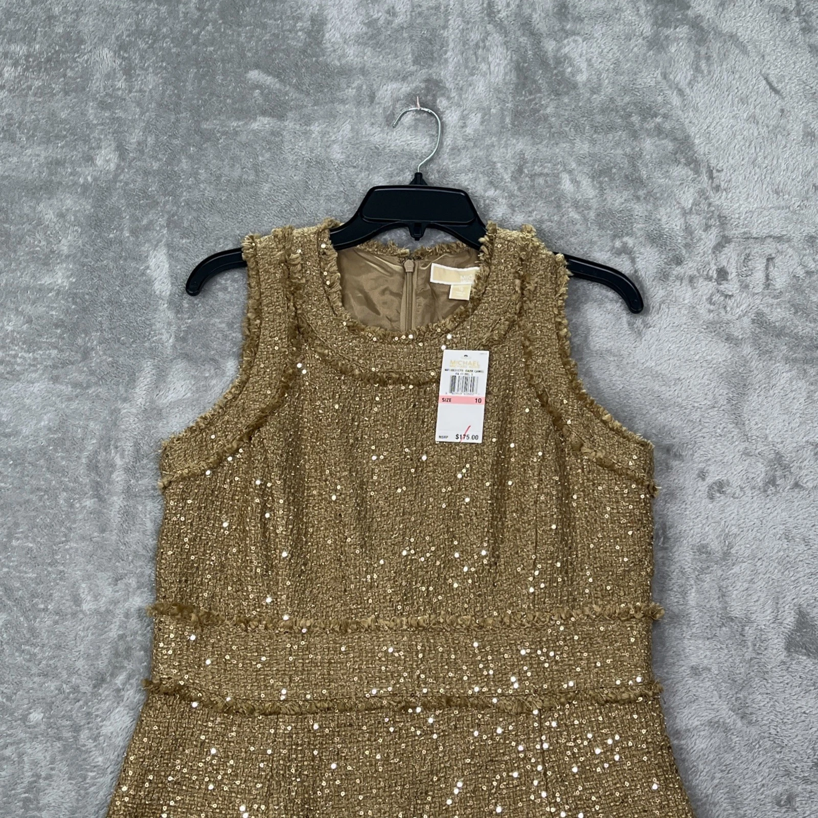 Abito Michael Kors Shimmer G tweed frange senza maniche completamente foderato nuovo taglia 10
