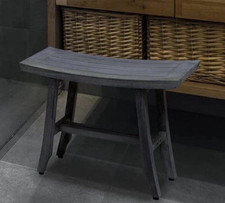 CoastalVogue Teak Wood Satori Shower Bench Stool Curved Seat Gray 24  
