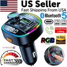 Bluetooth 5.0 Car Wireless FM Transmitter Adapter USB PD Charger AUX Hands Free