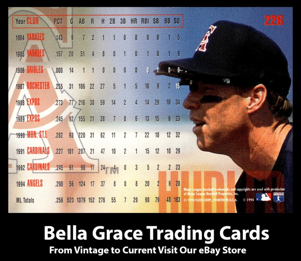 1995 Fleer Rex Hudler #226 California Angels MLB Baseball - Image 2 of 2