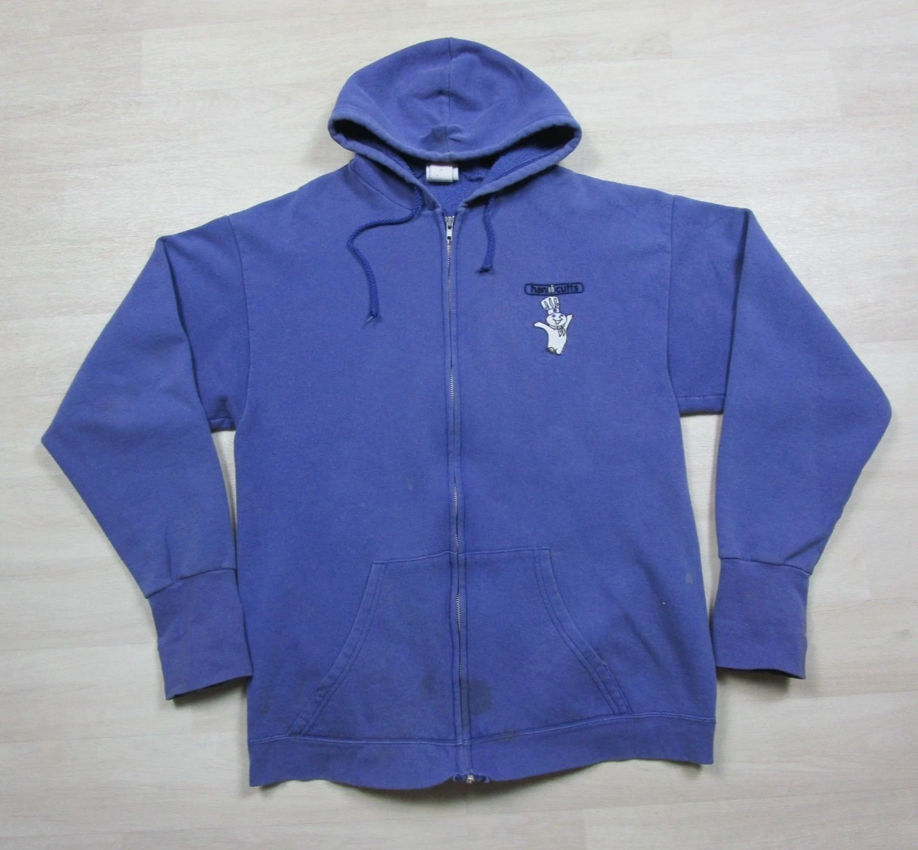 Vintage Handcuffs Skateboarder Embroidered Zip-up Hoodie Sz Large (L) Blue 90s