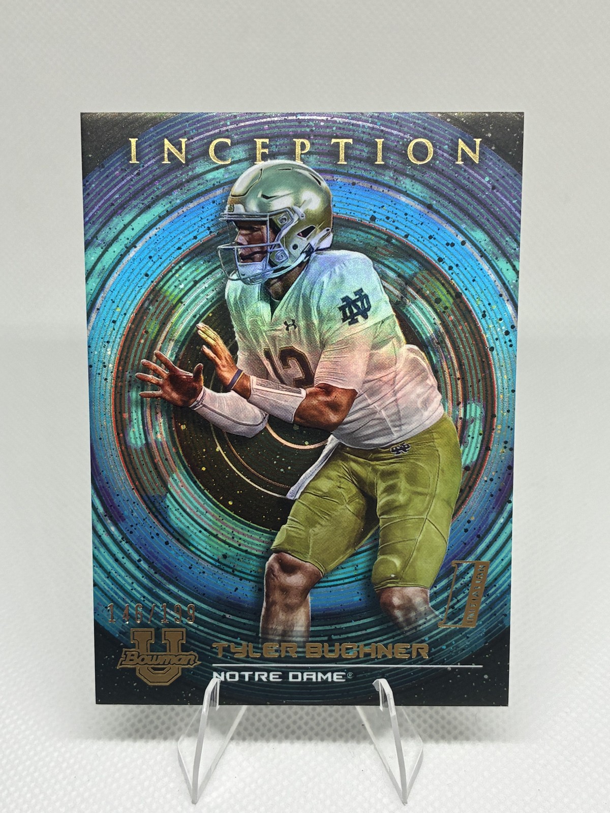 2022-23 Bowman Inception University - Tyler Buchner #87 Aqua Foil V1 /199 (RC)