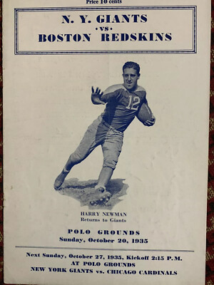 1935 Boston Redskins vs New York Giants Nfl Football Program Harry ...