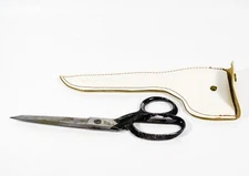 Vintage Clauss USA Chrome 8 1/2 inch Scissors with White Leather Snap Case