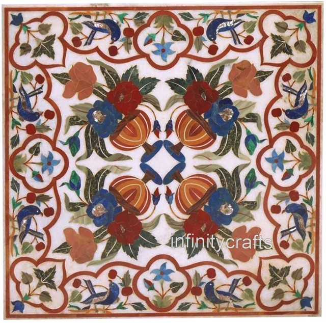 107cm Mármol Blanco Mesa de Comedor Top Pietra Dura Arte Recibidor para Hogar 107cm Mármol Blanco Mesa de Comedor Top Pietra Dura Arte Recibidor para Hogar