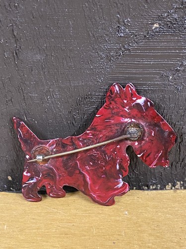 Vintage Dark Cherry Red Bakelite Scotty Scottish Terrier Dog Brooch Pin Large 2” - Picture 2 of 14