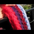 Likely Hand Knitted Warm Cozy Scarf Wrap Very Long 100" Striped Red Purple Blue — photo 4