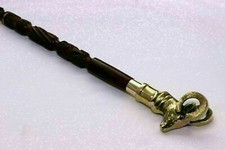 Antique Brass Solid GOAT Head Handle Vintage Victorian Walking Stick Wooden Cane