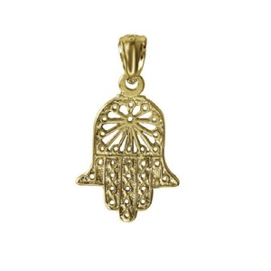 Authentic Sterling Silver Yellow Gold Plated Necklace w/ Hamsa Hand Pendant Charm