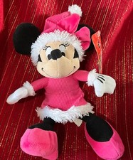 Disney Store Pink White Christmas Minnie Mouse 9" Plush Stuffed Animal Toy