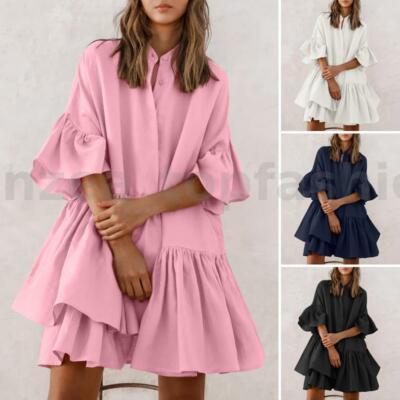 Women Ruffle Sleeve Party Smock Dress Holiday Casual Loose Shirt Swing Dress New Ebay Women Ruffle Sleeve Party Smock Dress Holiday Casual Loose Shirt Swing Dress New Ebay