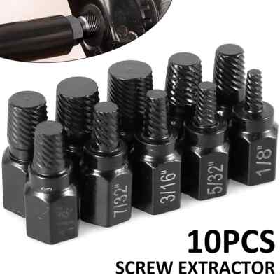 10Pcs Screw Bolt Extractor Kit Remover Tool Kit Head Removal Heavy Duty Set.
