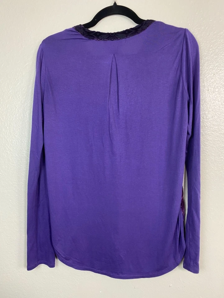 Top Hale Bob Terciopelo Mezcla Seda Púrpura Manga Larga Talla XS Floral Cachicho Boho Foto 2 de 4