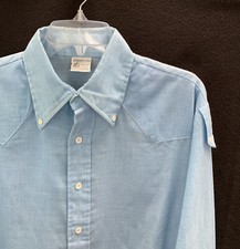 Vtg 70 s Kmart Button Light Blue Shirt Lrg Lightweight Cotton Blend USA Made