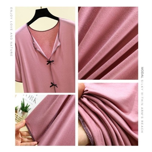 Women's Summer V-Neck Midi Dress - Modal Cotton Loose Fit Sleepwear/Lounge Dress - Picture 4 of 13