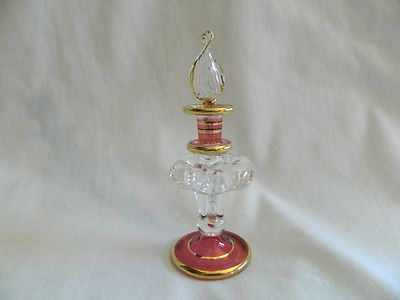 1 Egyptian Glass Perfume Bottle Gold Accent Hand Blown 3.5'' High #220 Unique