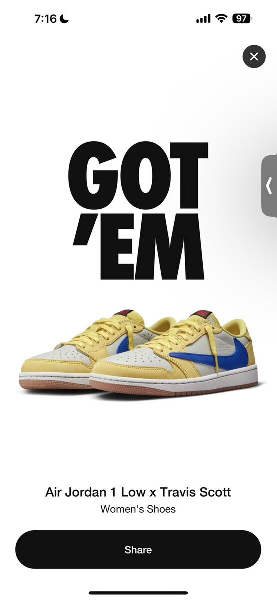 Travis Scott x Air Jordan 1 Low OG Canary Women's Size W 9.5 Travis Scott x Air Jordan 1 Low OG Canary Women's Size W 9.5