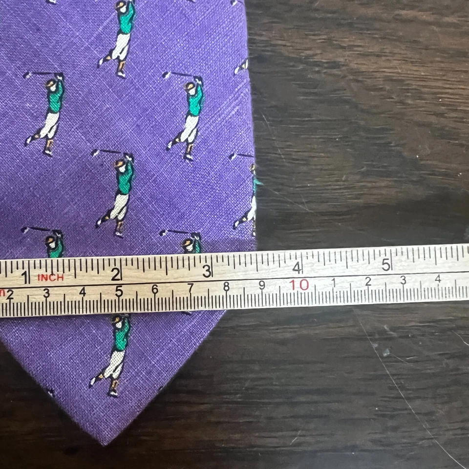 Gravata polo Ralph Lauren gravata linho roxo estampa de golfe vintage - Imagem 3 de 4