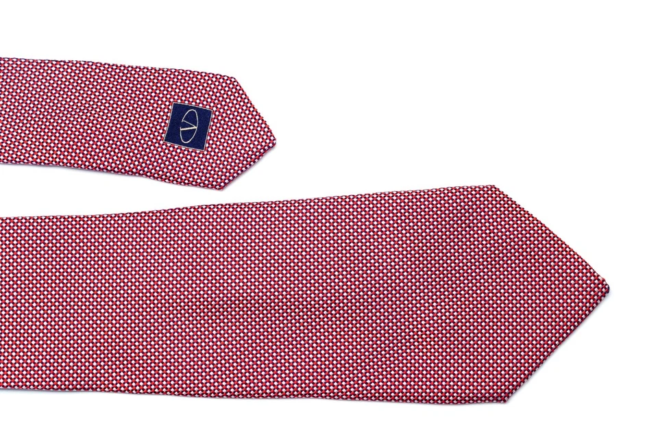 Corbata de cuello VALENTINO roja y plateada micropatrón 100 % seda hecha en Italia Foto 3 de 4