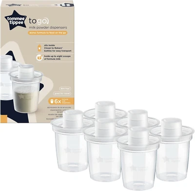 6 x Tommee Tippee Milk Powder Dispensers Baby Formula Milk Storage Travel Pots