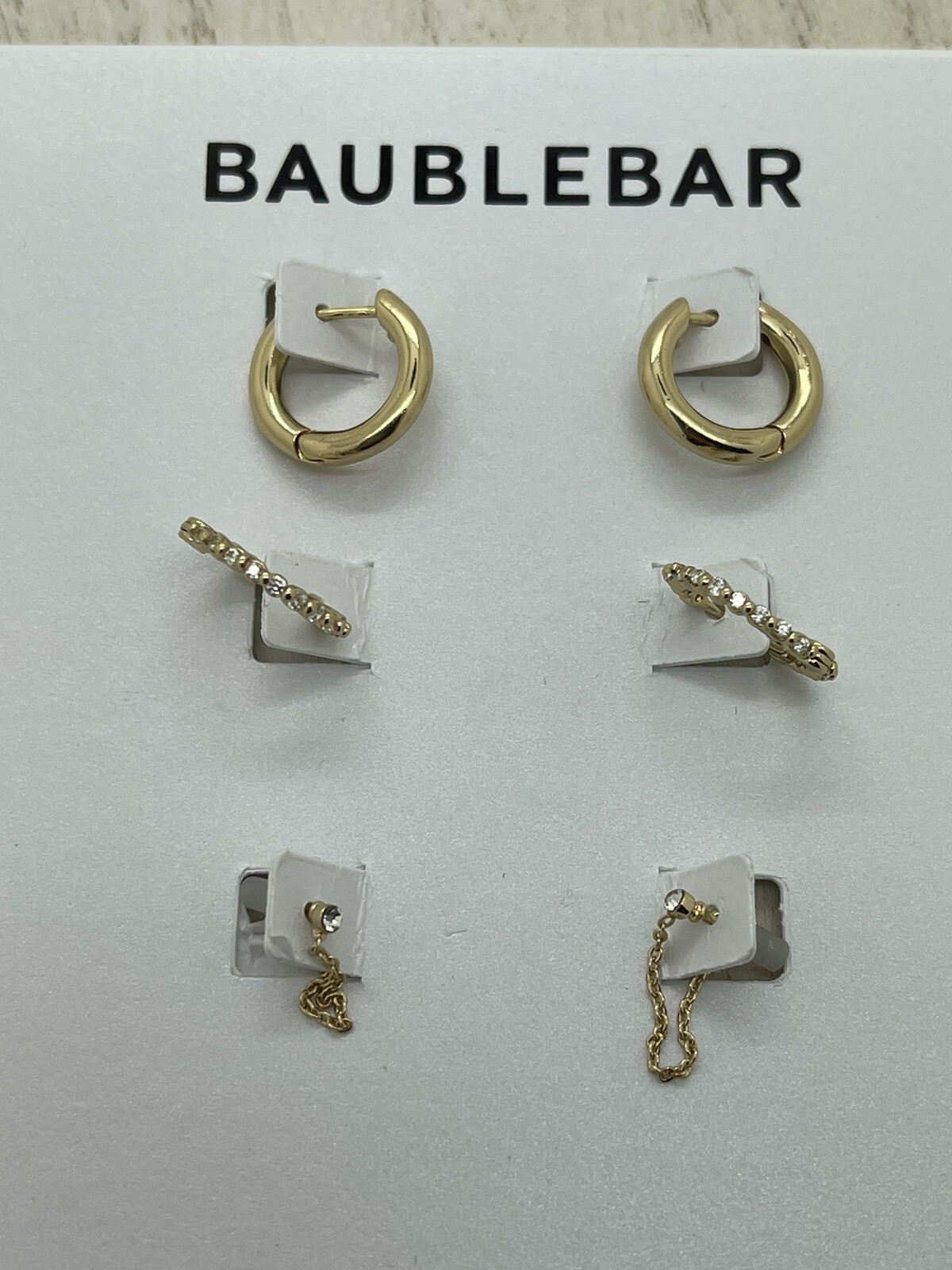 BAUBLEBAR Earrings 3 Set Gold Tone Huggie Stud
