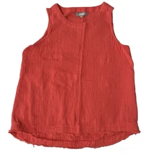MARLED ESSENTIALS Cotton Gauze Hi-Low Tank Top Medium Coral Lagenlook Casual